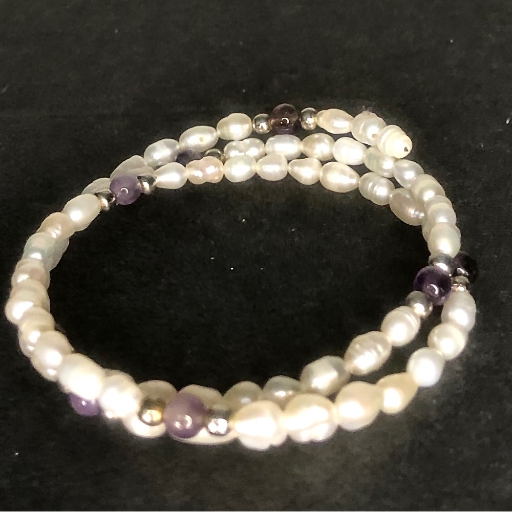 Pearl and Amethyst Wrap Bracelet — White and Purple